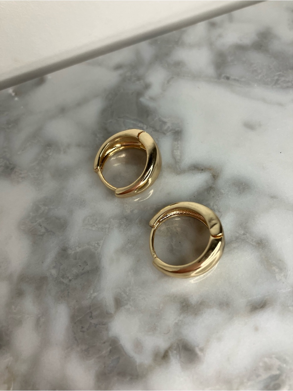 14K Gold Plated Huggie Hoop Earrings 12mm Small Gold Hoops Minimalist Everyday - Picture 4 of 7